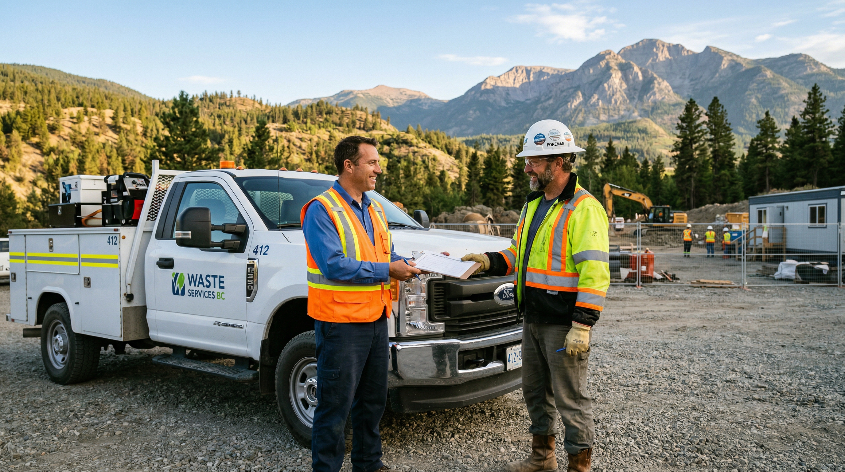 IWS service representative and site foreman handshake at BC construction site
